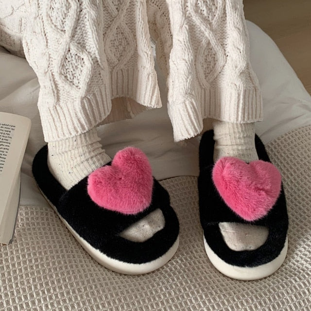 Heart Fluffy Fur Slippers