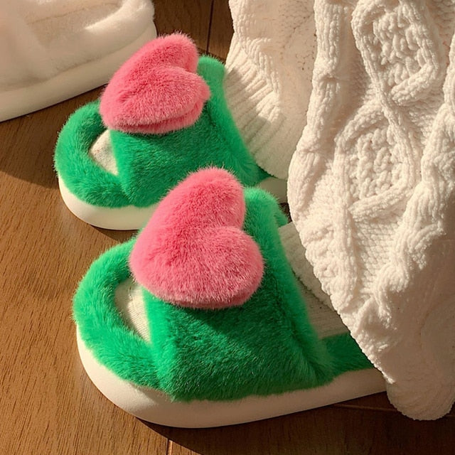 Heart Fluffy Fur Slippers