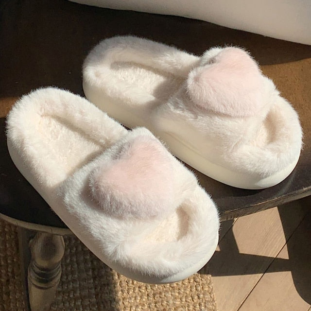 Heart Fluffy Fur Slippers