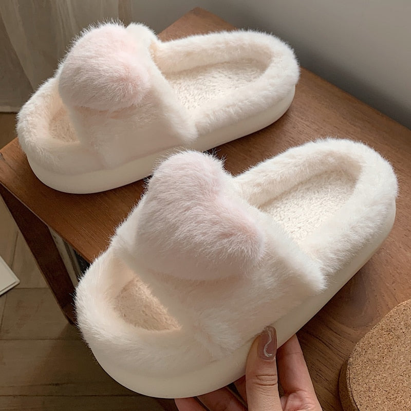 Heart Fluffy Fur Slippers