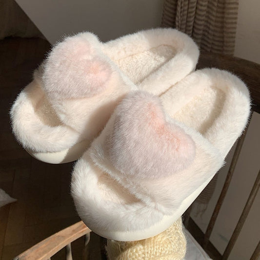 Heart Fluffy Fur Slippers