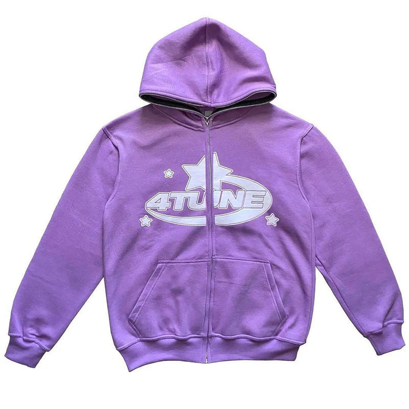 graphic print Zip up Hoodie