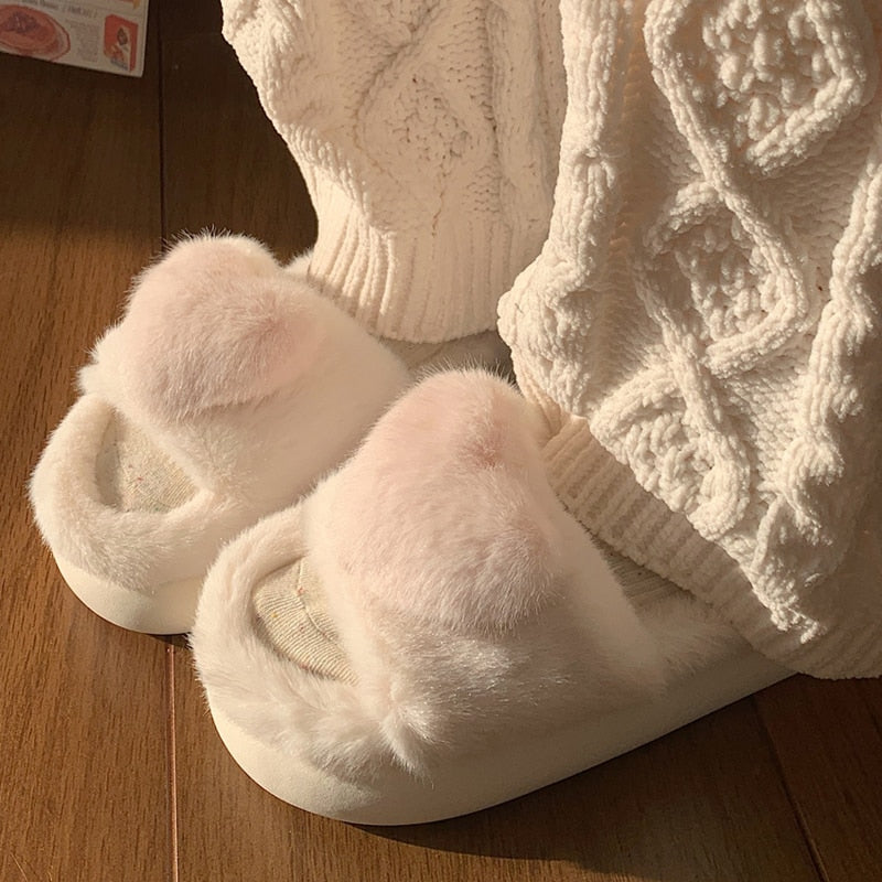 Heart Fluffy Fur Slippers