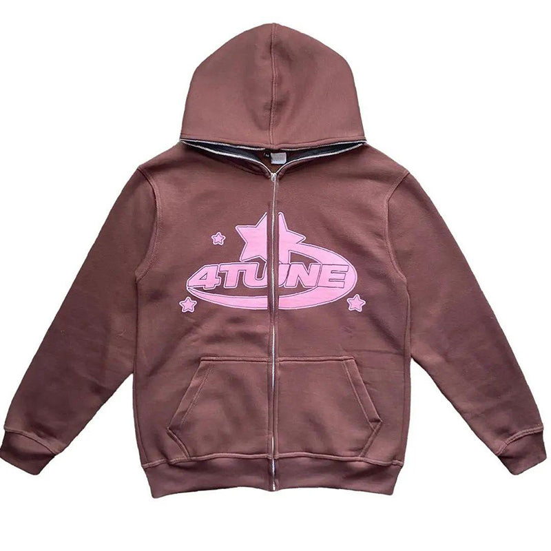 graphic print Zip up Hoodie